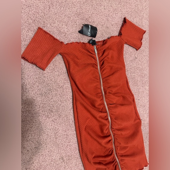 New small ribbed zipper stretchy dress y2k emo 90s teen  mini Bodycon rust - Picture 1 of 4